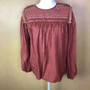 Chic Rust Lace Yoke Blouse